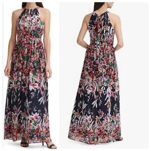 Eliza J Floral Print Halter Maxi Dress Multicolored